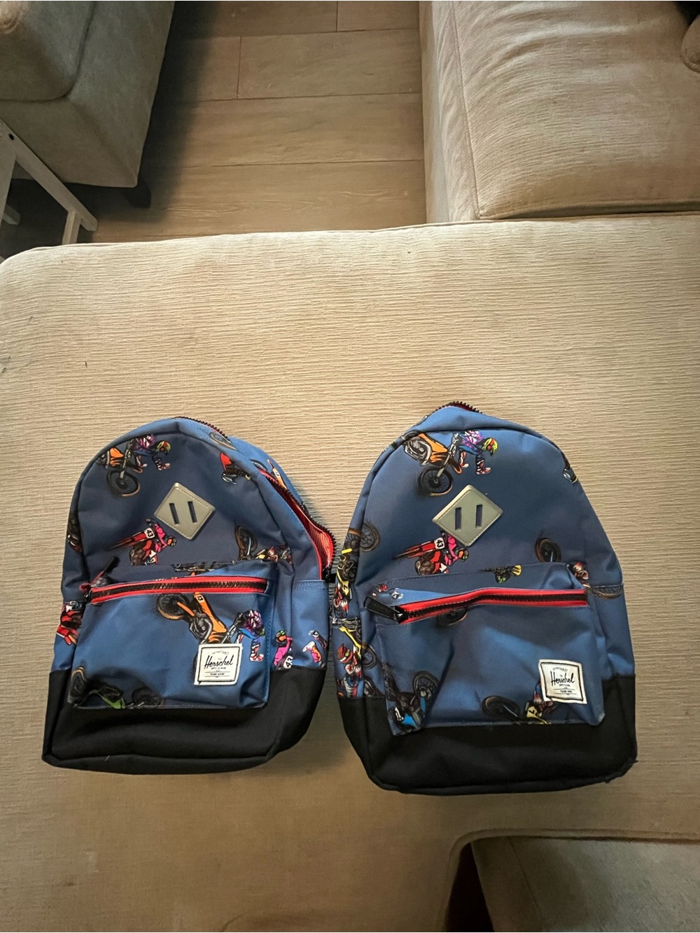 Herschel Supply Company Kids Blue Motorcycle Print Backpack with Black Base